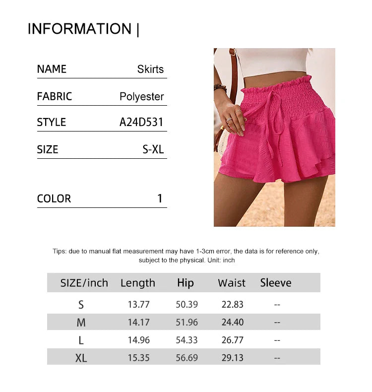 Women Solid Color High Waist Elastic Waistband Loose Swing Skirt Summer Casual A Line Flowy Skirt Female Daily Streetwear