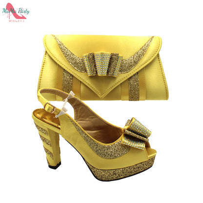 Fashion Pretty Peep Toe African Women Shoes Matching Bag Set in Silver Color Elegant Style Platform Sandals for Party