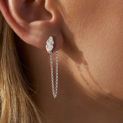 0.5/1carat Marquise Cut Moissanite Chain Earrings for Women Pear Cut Solitaire Lab Diamond Stud/Drop Earring 925 Silver with GRA