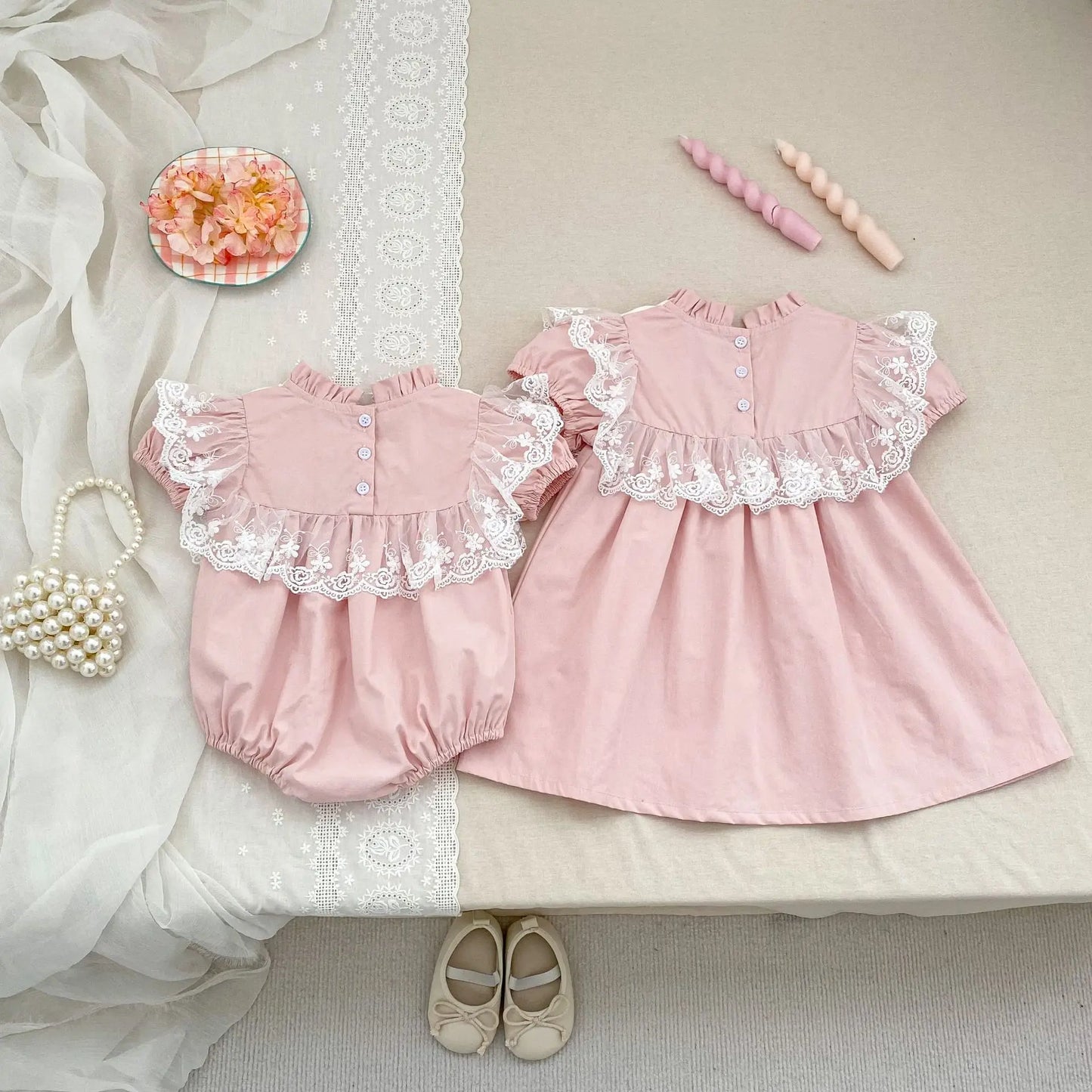 2026 New Summer Sister Clothing Short Sleeved Cotton Embroidery Kids Princess Dress 2-6Y Baby Girl Birthday Party Lace Dress