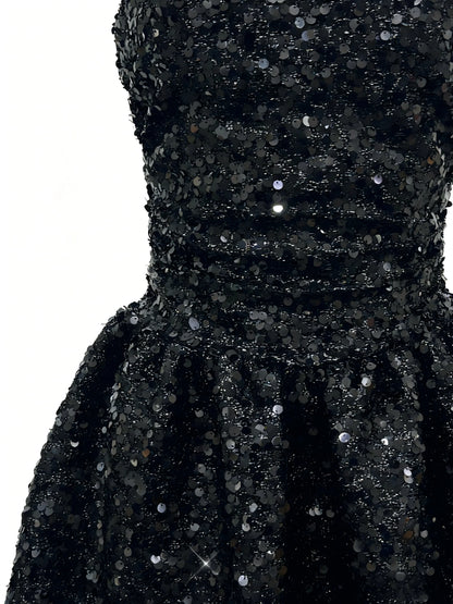 Sexy Shoulder Backless Sequin A-line Mini Dress for Women - Elegant Glitter Party Outfit for Graduation Cocktail Night Club
