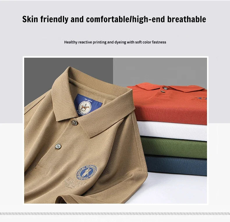 Luxury brand badge embroidery polo shirt short sleeve men's summer top fashionable breathable lightweight comfort casual T-shirt