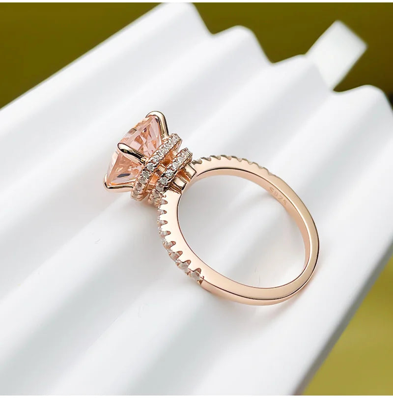 4-carat Morganite 925 sterling silver ring, light luxury, niche, exquisite, high-end, cool style, rose gold plated diamond ring