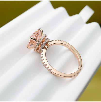 4-carat Morganite 925 sterling silver ring, light luxury, niche, exquisite, high-end, cool style, rose gold plated diamond ring