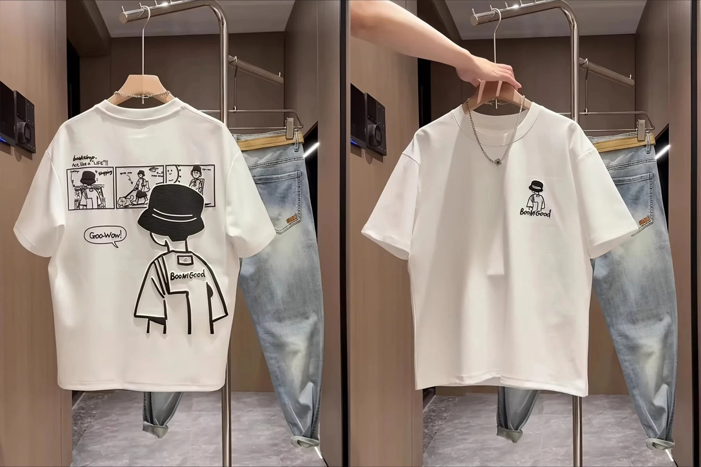 2026 summer Men'S 100% Cotton T-Shirt  Casual Short-SleeveRound Neck Retro comic style Versatile for Loose Y2K Harajuku shirt