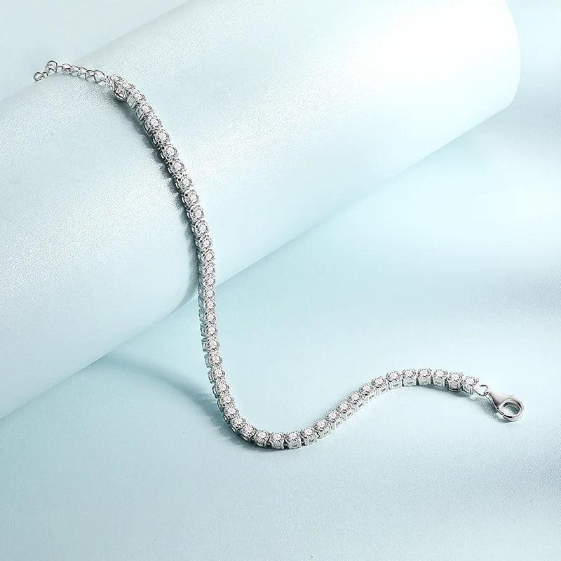 Sparkling 100% Real 0.1ct 3mm Full Moissanite Bracelet for Woman Girl Party S925 Sterling Silver Diamond 2mm Link Bracelets