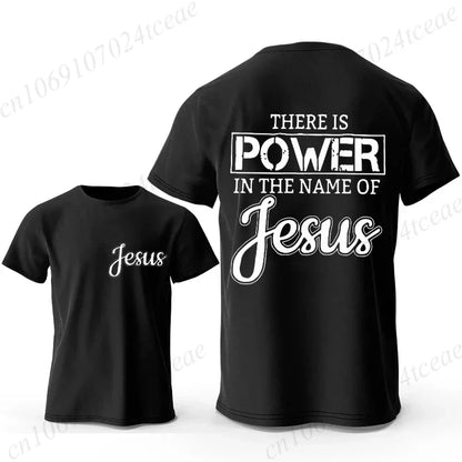 Men Graphic T Shirt There Is Power in The Name of Jesus Print O Neck Short Sleeve Casual Streetwear Fashion T-Shirts Tops Gift