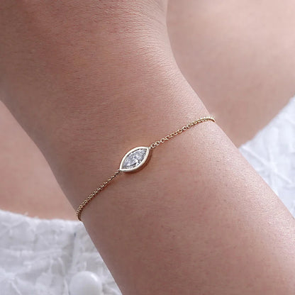 1/2Carat Bezel Set Solitaire Moissanite Diamond Bracelet for Women 925 Silver Marquise/Pear/Oval/Radiant Cut Diamond Hand Chain