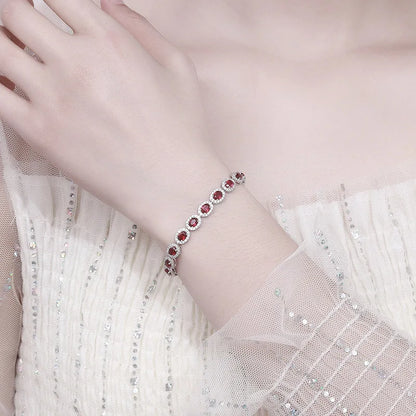 Luxury S925 Sterling Silver Full Ruby Tennis Bracelet for Women Party Fine Jewelry Lab Grown Gemstones Hand Link Bracelets