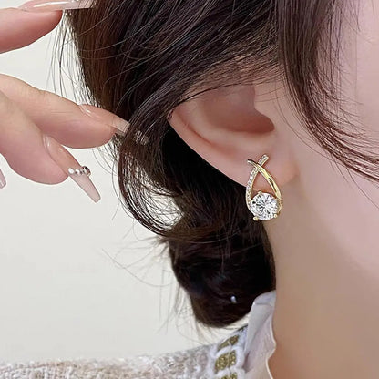 Vintage Cross Stud Earrings For Women Girls Korean Style Elegant Crystal Jewelry Ear Rings Fishtail Lady Earrings Gift