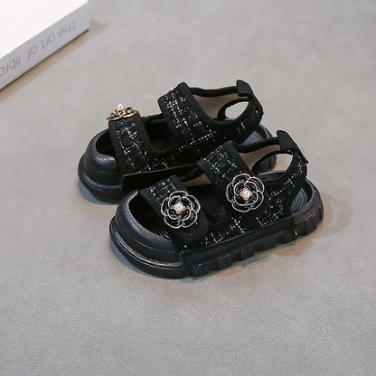 Korean Style Summer Sandals For Girls Luxury Pearl Flower Children's Beach Shoes Ergonomics Soft-soled Kid's Girl's Sandals