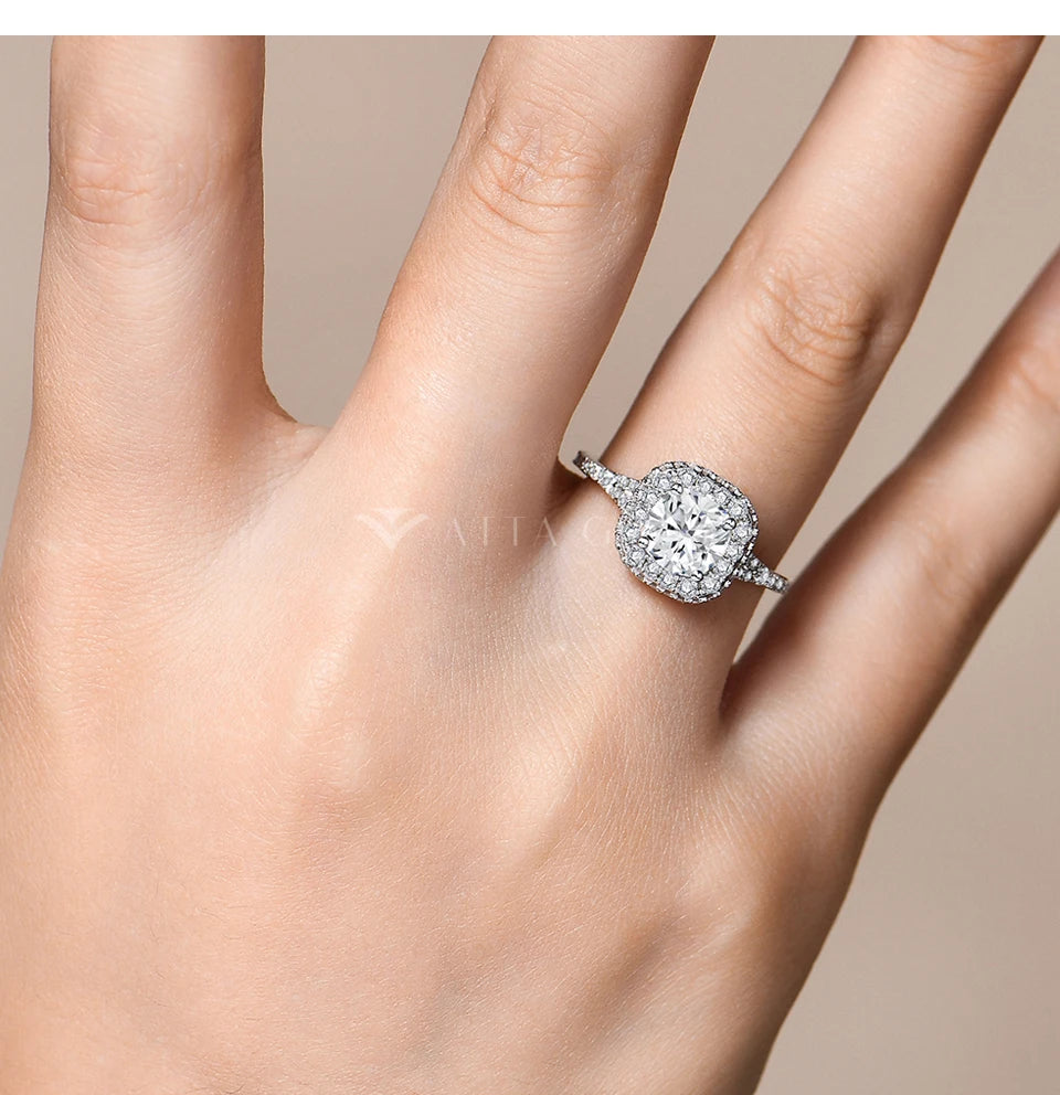 7.0mm Round Cut Moissanite Ring for Women D VVS1 1.2CT Lab Diamond S925 Sterling Silver Engagement Wedding Jewelry Gift