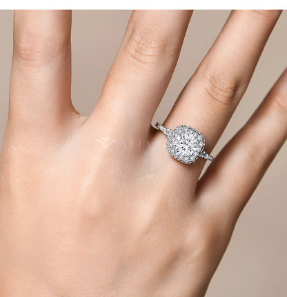 7.0mm Round Cut Moissanite Ring for Women D VVS1 1.2CT Lab Diamond S925 Sterling Silver Engagement Wedding Jewelry Gift