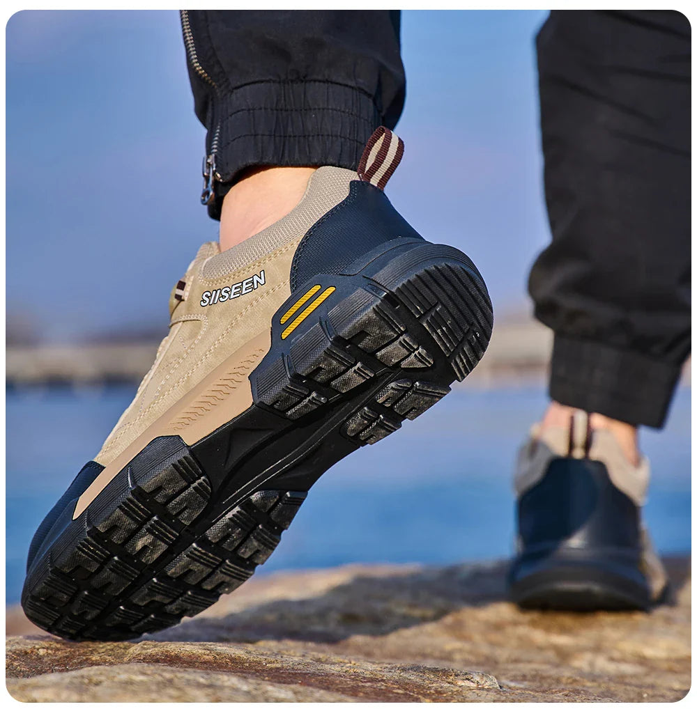 Men's Steel-Toed Safety Shoes With Anti-Crush, Anti-Puncture And Anti-Slip Soles, Fashionable Button Industrial Work Shoes