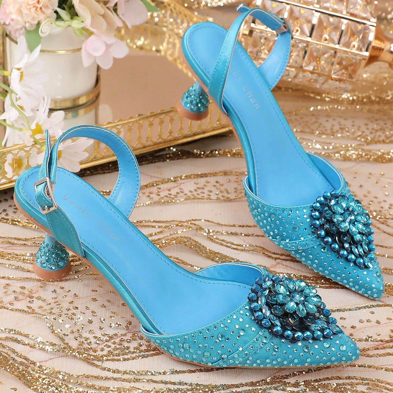 Green Colour Wedding High Heels for Women Italy Design Rhinestone  Decorate Pointed-Toe Gorgeous Parties 2025 INS Lady Plus Size