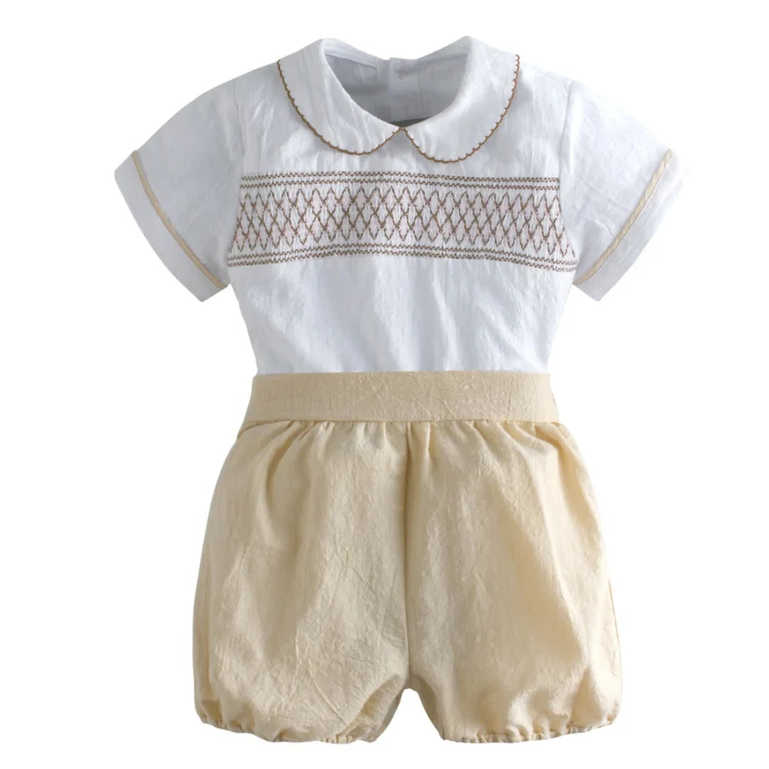6 Months-4 Years Toddler Boy Summer Outfit Top with Shorts 2PCS Spanish Clothes Baby Infant Cotton Daily Gentleman Boutique Set