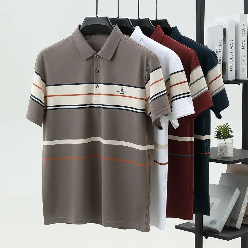 Luxury men's short sleeved polo shirt summer fashion hot selling striped top badge original design golf casual business T-shirt