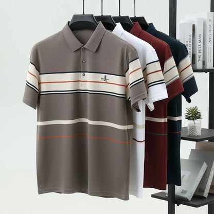 Luxury men's short sleeved polo shirt summer fashion hot selling striped top badge original design golf casual business T-shirt