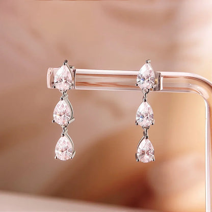 Pear Cut 3-Stone Full 3EX Moissanite Short Dangle Drop Earrings for Women s925 Silver Teardrop Earring Party Jewelry Gift