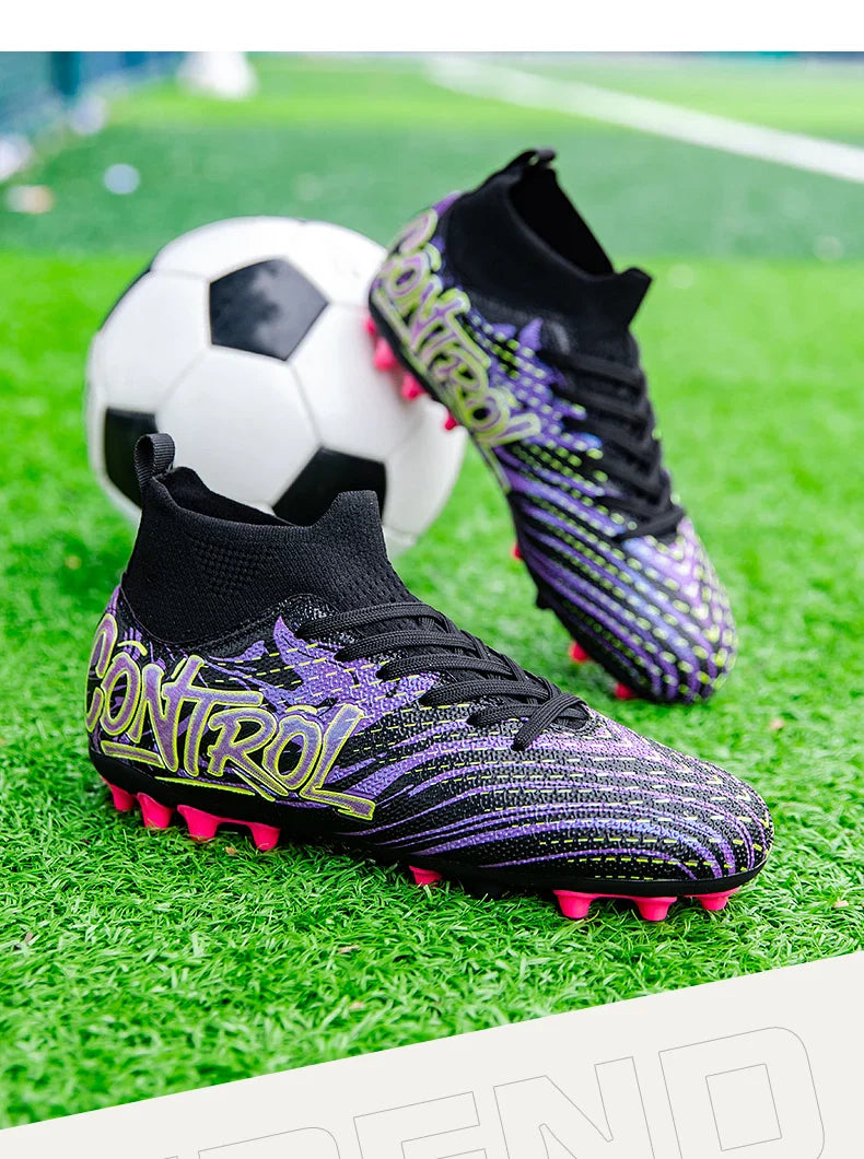 Unisex High-Top Soccer Cleats Non-Slip Football Boots Breathable Training Outdoor Grass Sneakers Men Women Professional Match