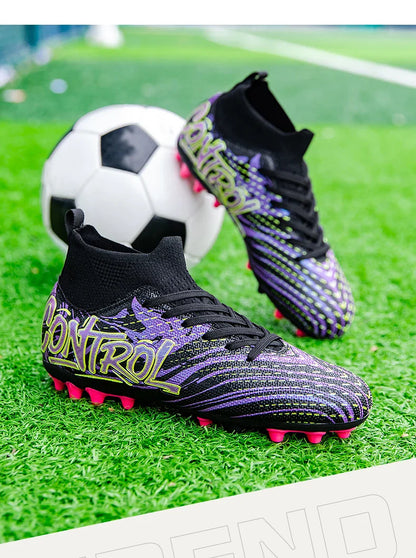 Unisex High-Top Soccer Cleats Non-Slip Football Boots Breathable Training Outdoor Grass Sneakers Men Women Professional Match