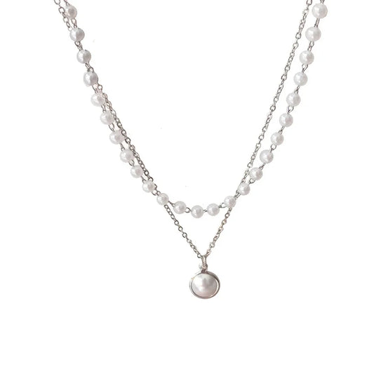 Fashion Kpop Pearl Choker Necklace Cute Double Layer Chain Pendant For Women Jewelry Girl Gift