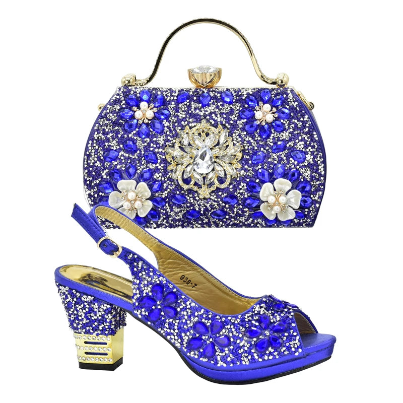 Italian Shoes and Bags Matching Set with Rhinestone Plus Size Shoes Luxury Italian Shoe and Bag Set 2026 Wedding Shoes Bride