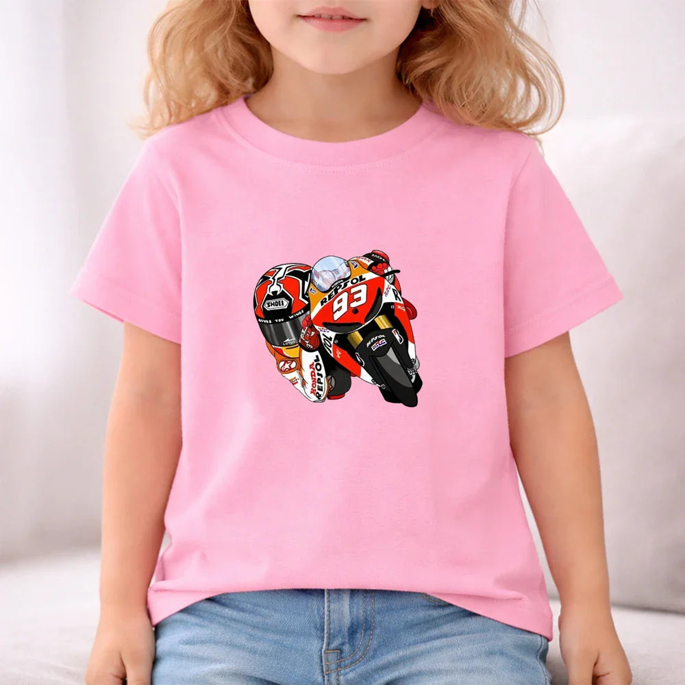Summer red Short Sleeve T Shirt +shorts 2 Piece Motorcycle race car number 93 Children Clothes Casual Boy Girl Kid Tracksuit