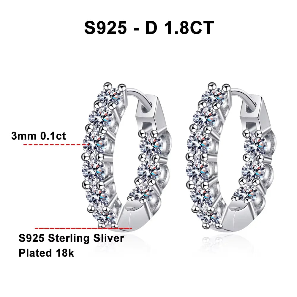 D VVS1 Full Moissanite Hoop Earring GRA Certified 925 Sterling Sliver Plated 18k Earrings for Women Party Gift Jewelry