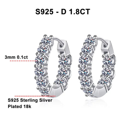 D VVS1 Full Moissanite Hoop Earring GRA Certified 925 Sterling Sliver Plated 18k Earrings for Women Party Gift Jewelry