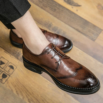Luxury Men Brogue Dress Shoes Men Suit Casual Shoes Formal Business Leather Shoes Men Brown Wedding Italian Banquet Shoe Size 46
