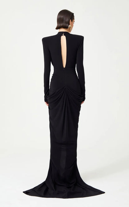 2025 New Spring Women Long Sleeve Deep V-Neck Bodycon Long Dress Elegant Evening Party Celebrate Cocktail Outfit Vestido