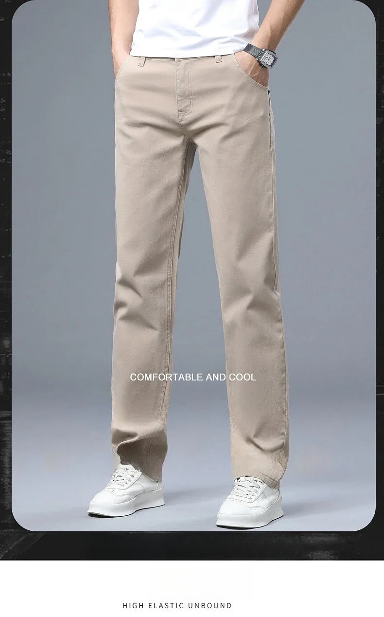 Men's Straight Leg Jeans Slim Fit Stretch Comfort Denim Pants Korean Casual Fashion Minimalist Business Male Daily Trousers