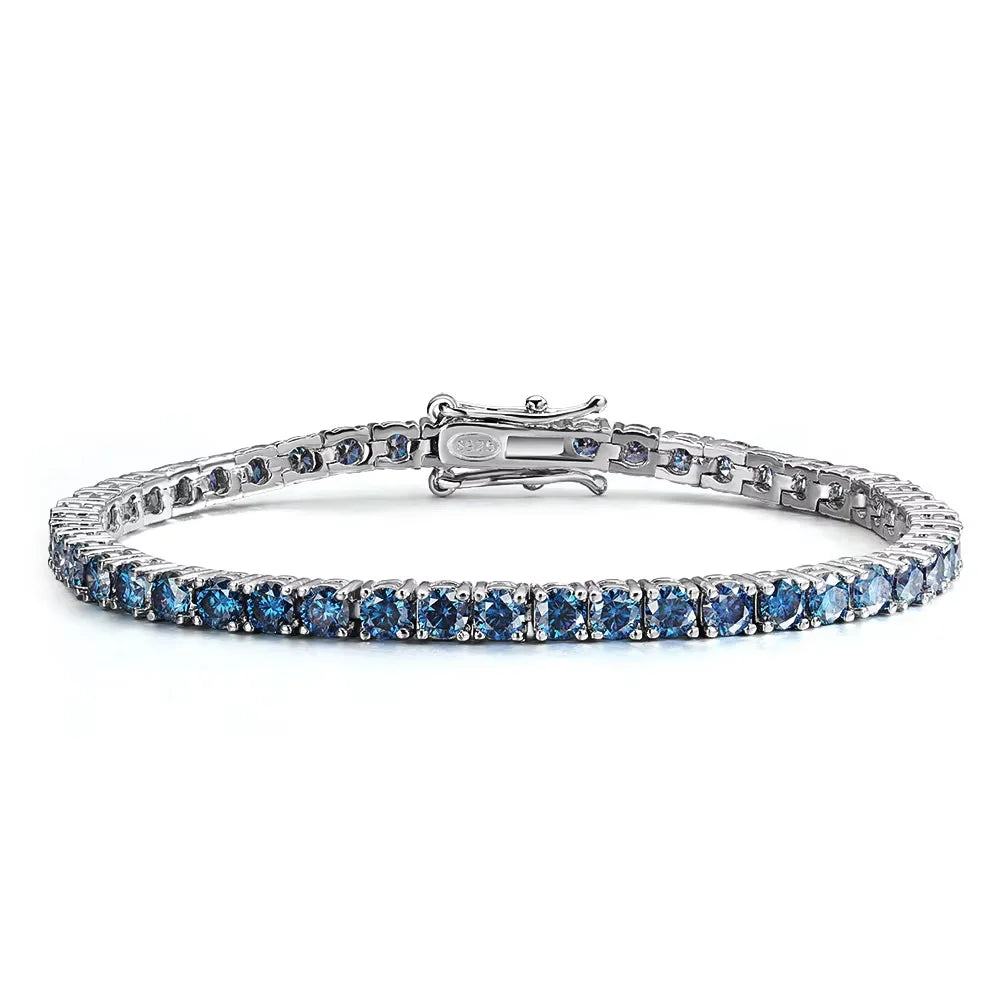 Blue Moissanite Tennis Bracelets for Women Man 3mm 4mm Lab Grow Diamond with Certificate 925 Silver Plated 18k Bracelet