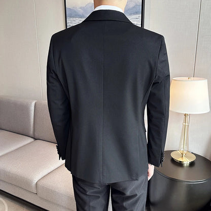 ( Jacket + Vest + Pants ) High-end Brand Boutique Fashion Men's Casual Business Black Smoking Suit Groom Wedding Dress Tuxedo
