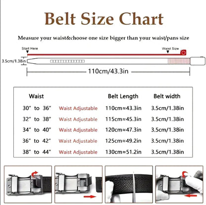 Belt for Men High Quality Genuine Leather Belts, Alloy Automatic Buckle Belt for Jeans, Adjustable No Hole Waist Straps for Men