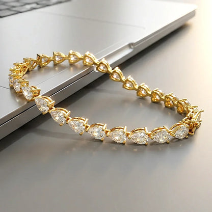 Full Moissanite Tennis Bracelet For Women S925 Sterling Silver Pear Lab Diamond Sparkling Luxury Fine Jewelry
