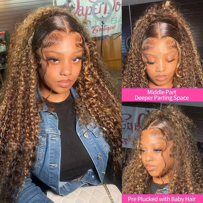 30 Inch Curly Highlight Ombre Lace Front Wig Human Hair Wigs Colored Deep Wave 13X6 Hd Lace Frontal Wig Pre Plucked 250 Density