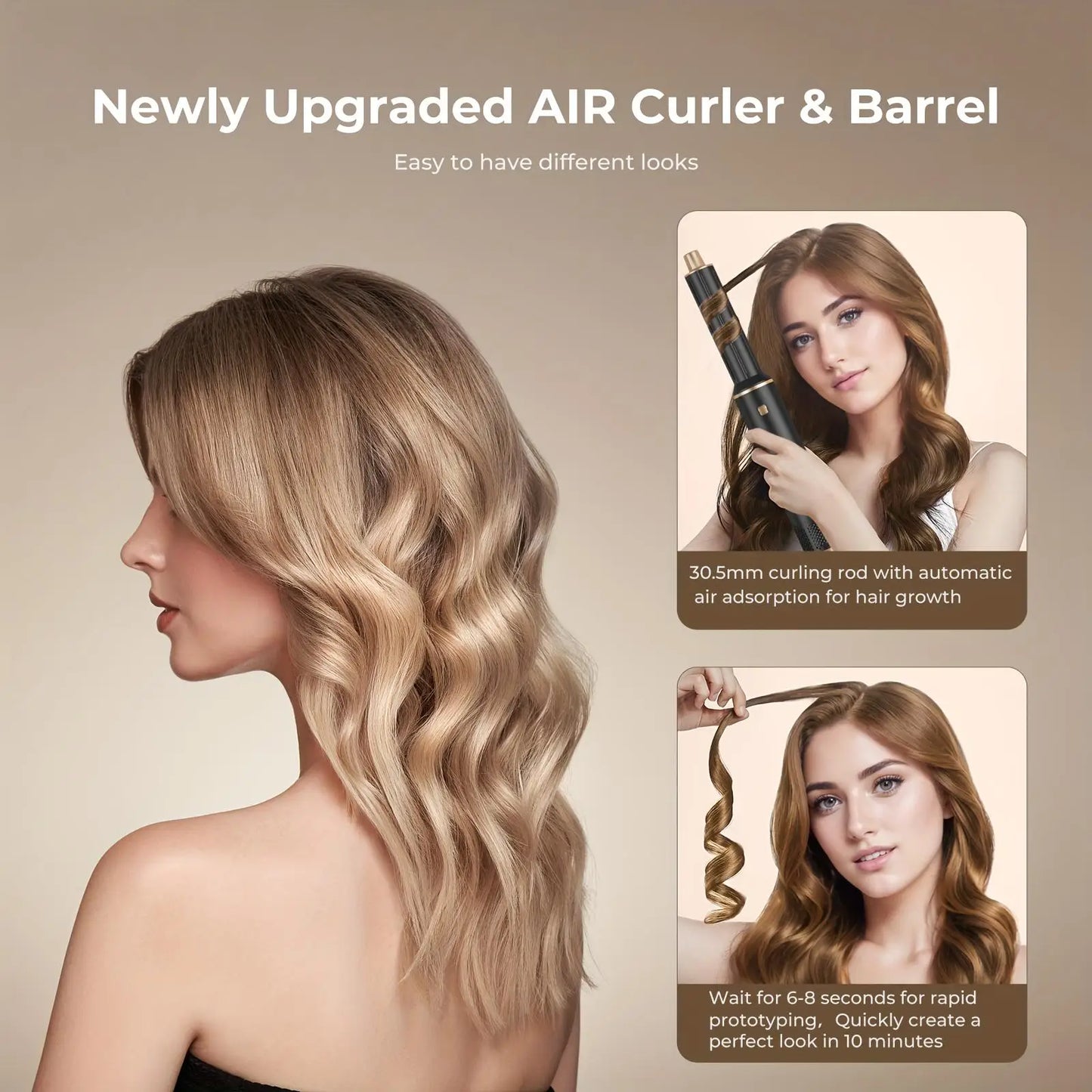 5 in 1 Blow Dryer Brush, Hair Dryer Brush Air Curler Air Curling Wrap Styler, Hot Air Brush Negative Ion Curler