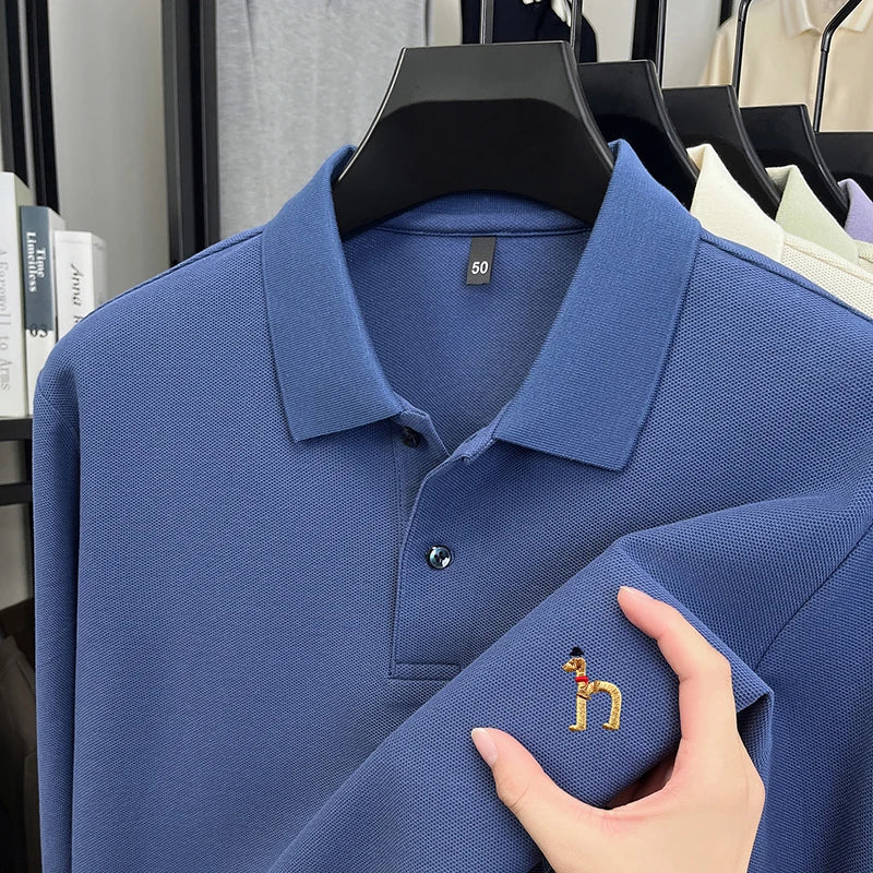 100% Cotton Luxury Brand Men's Polo Shirt Exquisite Dog Embroid Long Sleeve Fashion Quality Lapel T-Shirt Business Casual Menswear