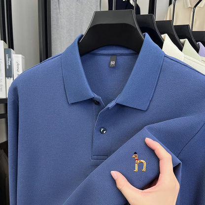 100% Cotton Luxury Brand Men's Polo Shirt Exquisite Dog Embroid Long Sleeve Fashion Quality Lapel T-Shirt Business Casual Menswear