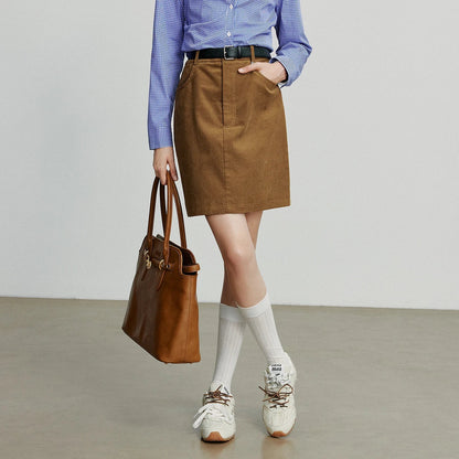 Women Midi Skirt 2025 Autumn New Retro Corduroy Elastic Waist Pure Cotton A Line Mini Skirt