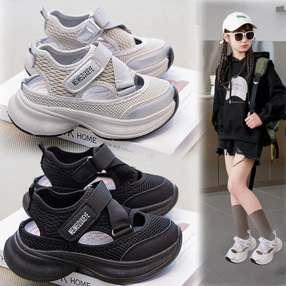 Boys Girls Sports Sandals Rotating Button Students Sneakers Hollowed-out Summer New Students Running Shoes Mesh Breathable