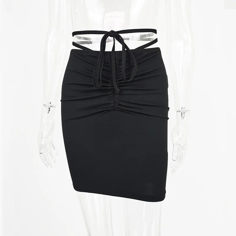 2026New Summer Women's ClothinginsHot girl high-waisted bodycon skirt European and American drawstring tie-up mini skirt