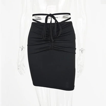 2026New Summer Women's ClothinginsHot girl high-waisted bodycon skirt European and American drawstring tie-up mini skirt