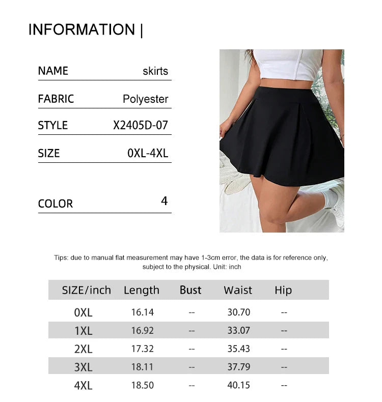 Plus Size Women's Black Knitted Skirt (Plus Size Women's) with Built-in Shorts and Pockets Solid Colour Y2K