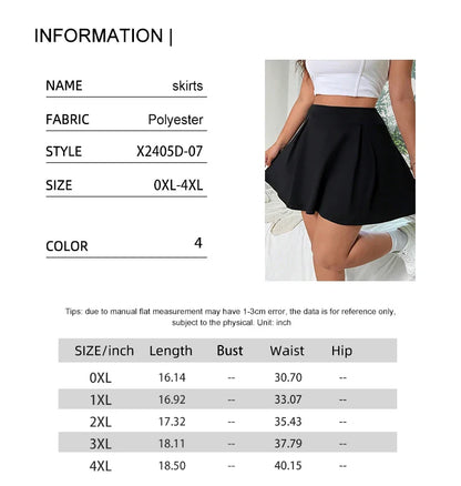 Plus Size Women's Black Knitted Skirt (Plus Size Women's) with Built-in Shorts and Pockets Solid Colour Y2K