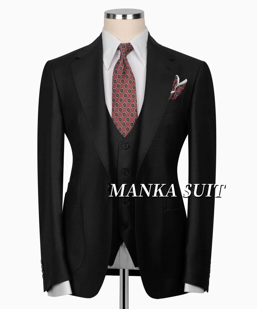 Notch Lapel Single Breasted Full Men's Suits  Smart Casual Business Office Wedding  3pcs Blazer Vest Pants Customized Men's Set