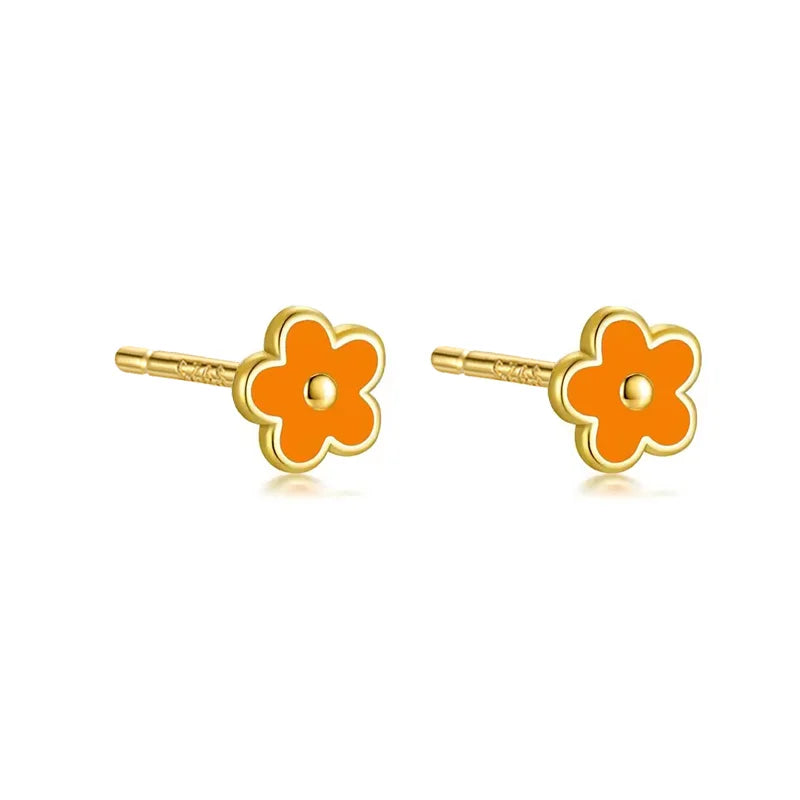 925 Sterling Silver Romantic White Enamel Flower Screw Bead Stud Earrings for Women Fashion Simple Piercing Jewelry Gift