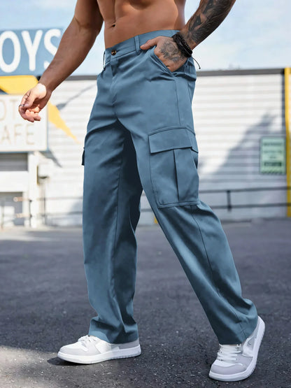 Men's Workwear Pants Wear-Resistant Sports Straight Leg Loose Summer Multi-Pocket Casual Trousers